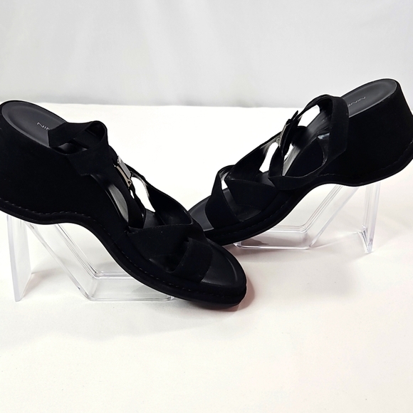 Nine West Black Suede Wedge Sandald Size 8.5 - Picture 8 of 9